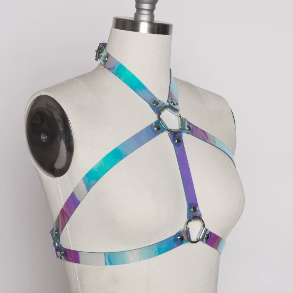 Apatico Holographic Halter Bra Top Harness Medium Blue